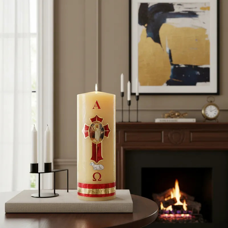 Cirio Pascual Iglesia Con Cruz Jesús 1kg Premium 8cm X 24 Cm